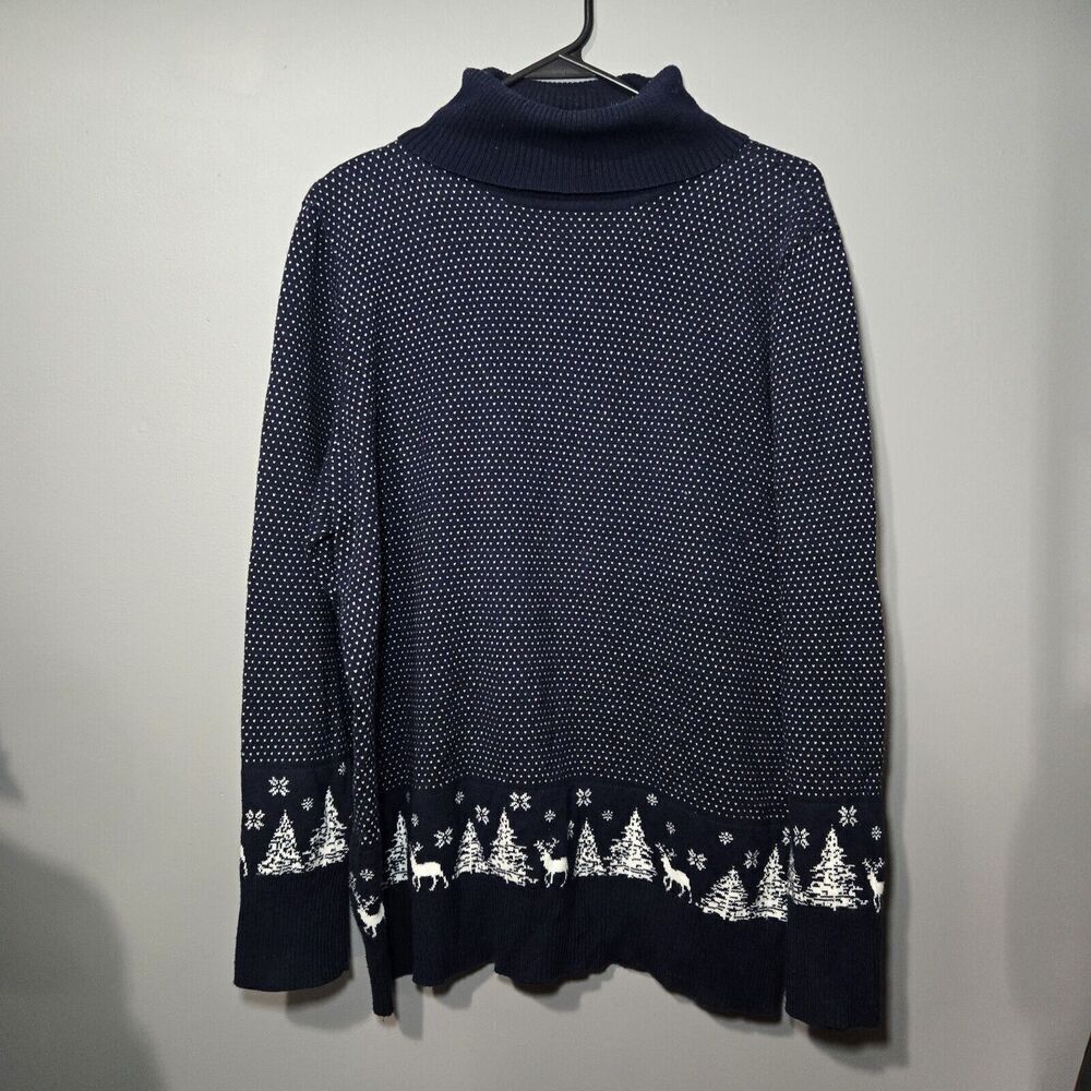 New LL Bean Cotton Cashmere Turtle Neck Sweater Nordic Christmas Holiday Size 1X